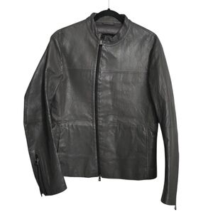 Emporio Armani Women's Green Leather Zip Motorcycle Jacket